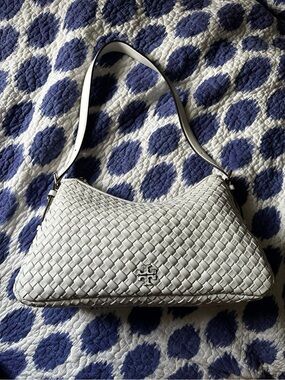 Tory Burch White Woven Leather Shoulder Bag